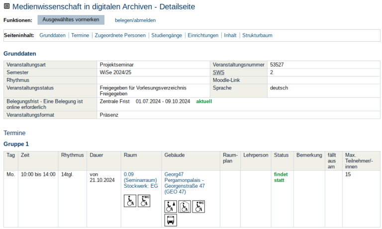 Projektseminar HU Berlin: Medienwissenschaft in digitalen Archiven, Wintersemester 2024/25